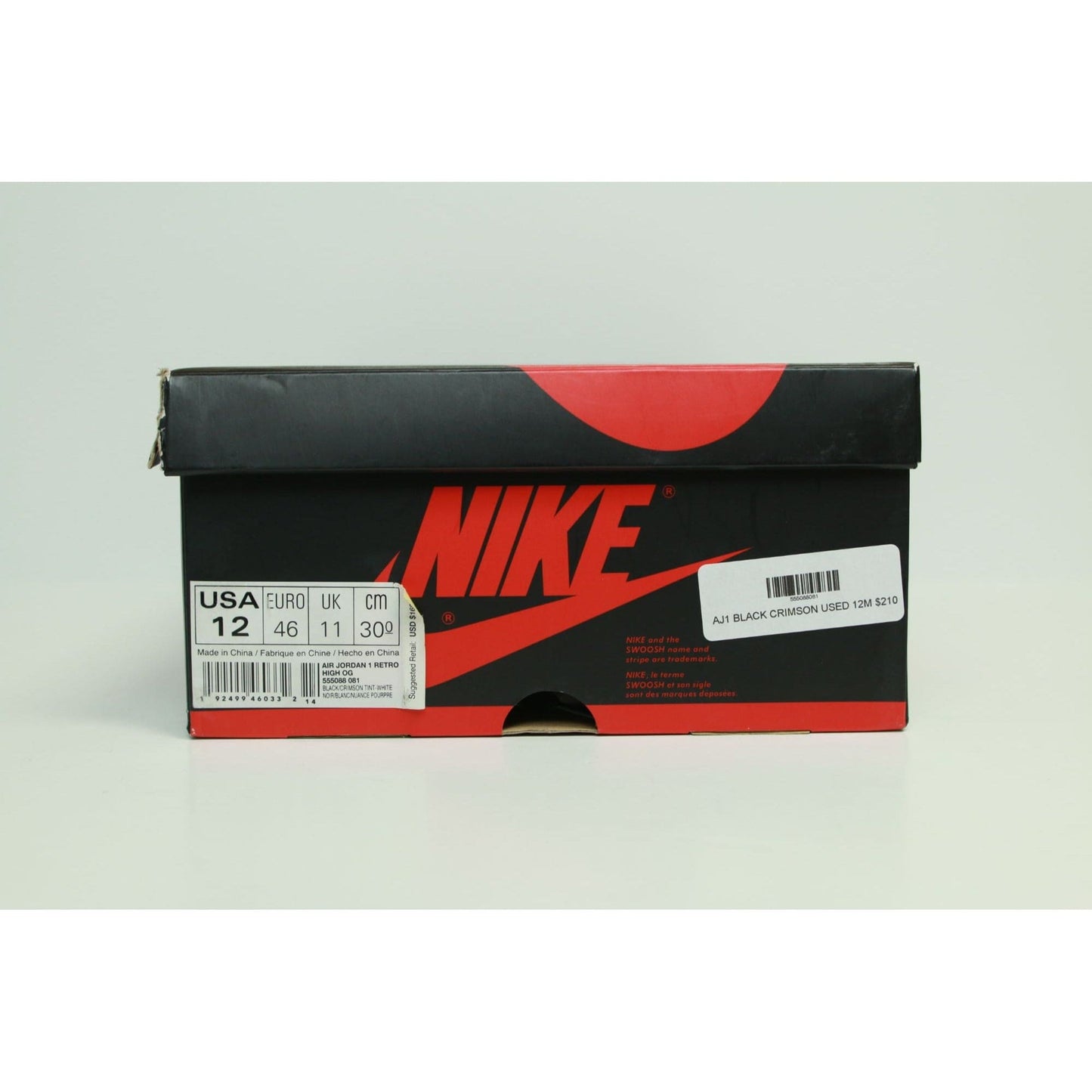 AJ1 BLACK CRIMSON USED 12M